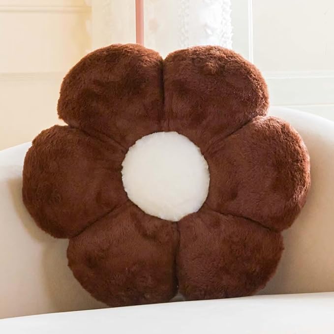 Brown Flower Pillow, 17.7" Flower Shaped Plush Decorative Throw Pillow for Bed-CubbioJoy