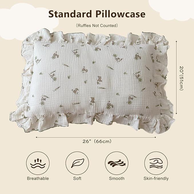 BuLuTu Muslin Toddler Pillowcase for Toddler Bed, Soft Breathable Standard Size Pillow Cover 20"x26", Animal Gray Bunny Toddler Pillow Case for Girls Boys Kids 1 2 3 4 5 6 Year Old, Envelope Closure-CubbioJoy