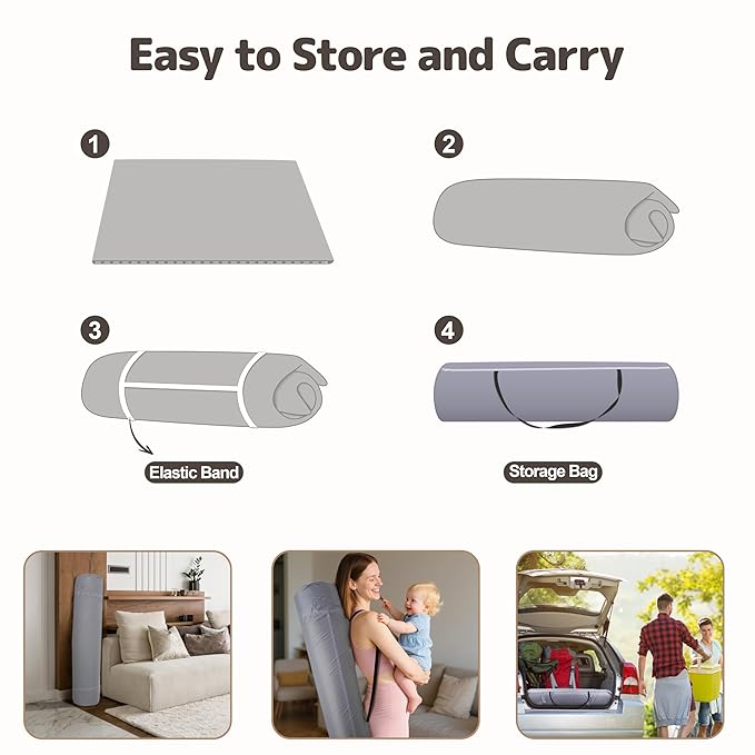 Baby Play Mat 47x47 Inches, Extra Thick 1.2" Foam Floor Mat for Tummy Time & Crawling, Waterproof Non-Slip Faux Leather Playpen Mat for Infants Toddlers, Indoor Outdoor Gym Activity, Gray-CubbioJoy