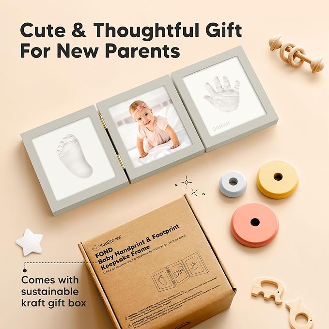 Baby Shower Gifts for Boys, Girls - Baby Hand and Footprint Kit, Newborn Handprint Kit, Keepsake Photo Frame, Nursery Picture Frame, Gender-Neutral Newborn Keepsake Gifts (Cloud Gray)-CubbioJoy