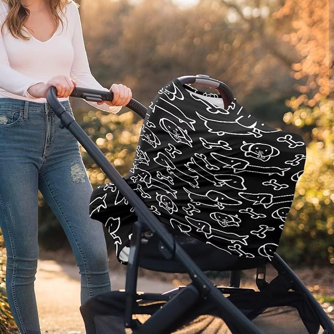 Binienty Dachshund Print Car Seat Cover for Babies Multi Use Nursing Cover for Newborn Boys Girls Soft Breathable Newborn Carrier/Stroller/Shopping Car-CubbioJoy