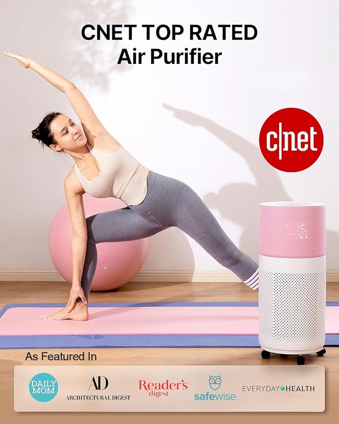 CleanForce Air Purifier for Home Large Room up to 2550 ft², Swiss Sanitized HEPA & Carbon Filter, asthma & allergy friendly Certified for Dust/Pollen/Pet Dander, Alexa/App Control, Ozone-Free, Rainbow-CubbioJoy