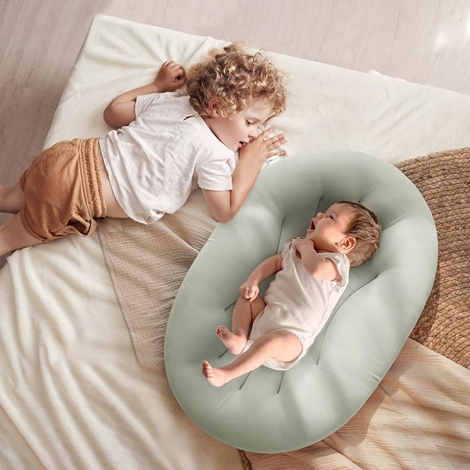 Baby Lounger for Newborn: Portable & Lightweight Pillow for Tummy Time Playtime & Diaper Changes - Skin-Friendly & Breathable for 0-12 Month Supervised Use-CubbioJoy