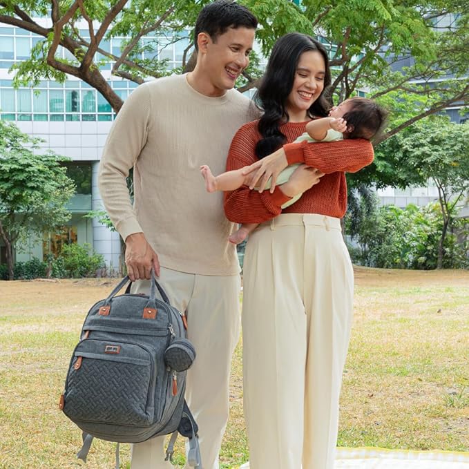 BabbleRoo Extra Large Diaper Bag Backpack, Expandable Baby Bag with Up to 50% More Capacity - Travel Essentials Baby Bag Tote with Changing Pad, Stroller Straps & Pacifier Case - Unisex, Dark Gray-CubbioJoy