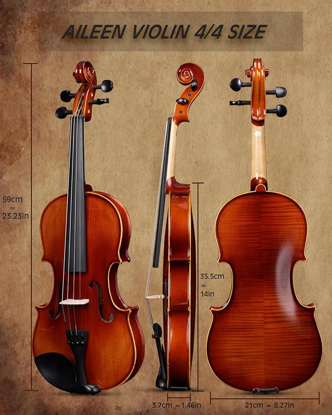 Aileen Solid Wood Violin 4/4 Full Size for Adults and Kids Age 12+, Fiddle Set for Beginners Student, Professional Violin Starter Kit with 12 Accessories (Selected European Solid Spruce and Maple)-CubbioJoy