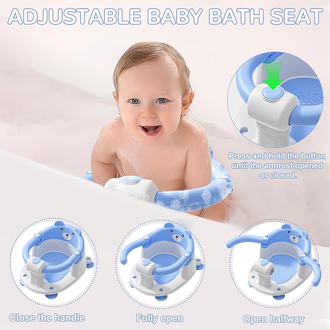 Baby Bath Seat for Babies 6 Months & up, Non-Slip Toddler Bath Seats for Babies Sitting Up, Safe Infant & Newborn Bathtub Chair with 4 Suction Cups & Soft Cushion for Shower,Blue-CubbioJoy