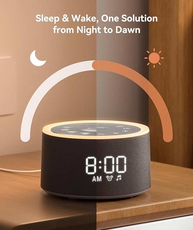 Dreamegg D1+ Sound Machine & Alarm Clock - Sound Machine for Sleep, White Noise Machine with 29 Soothing Sounds, Night Light, 0-100% Dimmable, White Noise Alarm Clock for Bedrooms Adults Baby, Black-CubbioJoy