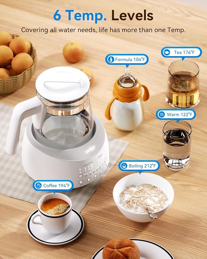 Bottle Warmer comfyer, Baby Bottle Warmer with Night Light & Faster Cooling Fan, Instantly Water Warmer, Tea Kettle Electric with 6 Temperature Control Presets, Feed Baby More Easier and Healthier-CubbioJoy