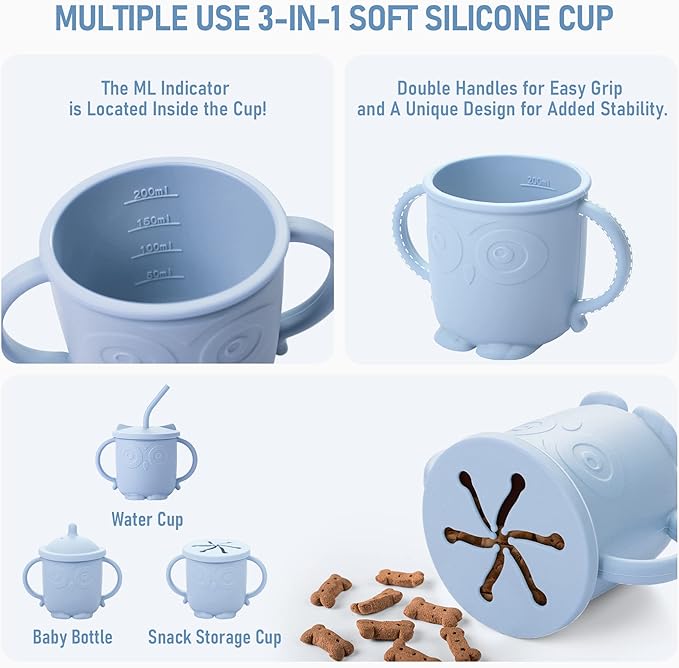 Baby Weaning Set, Silicone Baby Feeding Set(10 Pcs), Toddler Weaning Set with Adjustable Bib, Suction Bowl, Plate, Fork, Spoon, Water & Snack Cup Kit, Baby Led Weaning Kit for Babies and Kids-CubbioJoy