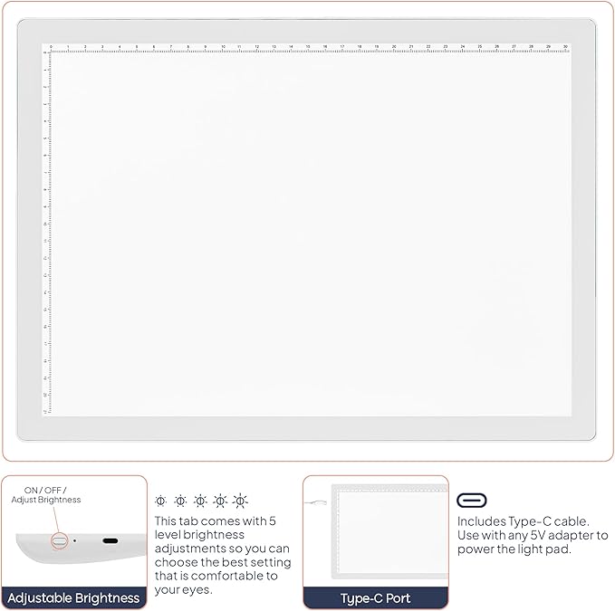 iVyne Corded A4 Light Pad for Diamond Painting & Art Projects – LED Light Board with Diamond Art Accessories – Ultra-Thin & Portable Diamond Dot Light Board, Perfect for Artists - White-CubbioJoy