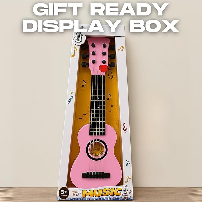 23" Acoustic Guitar, Kids 6 String Toy Guitar - Realistic Steel Strings - Beginner Practice First Musical Instrument for Children, Toddlers (Pink)-CubbioJoy