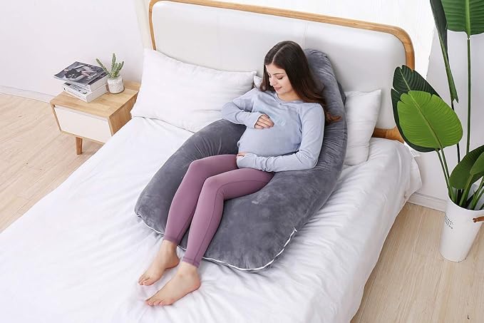 AS AWESLING Pregnancy Pillow, U Shaped Full Body Pillow, Nursing, Support and Maternity Pillow for Pregnant Women with Removable Velvet Cover (Grey)-CubbioJoy