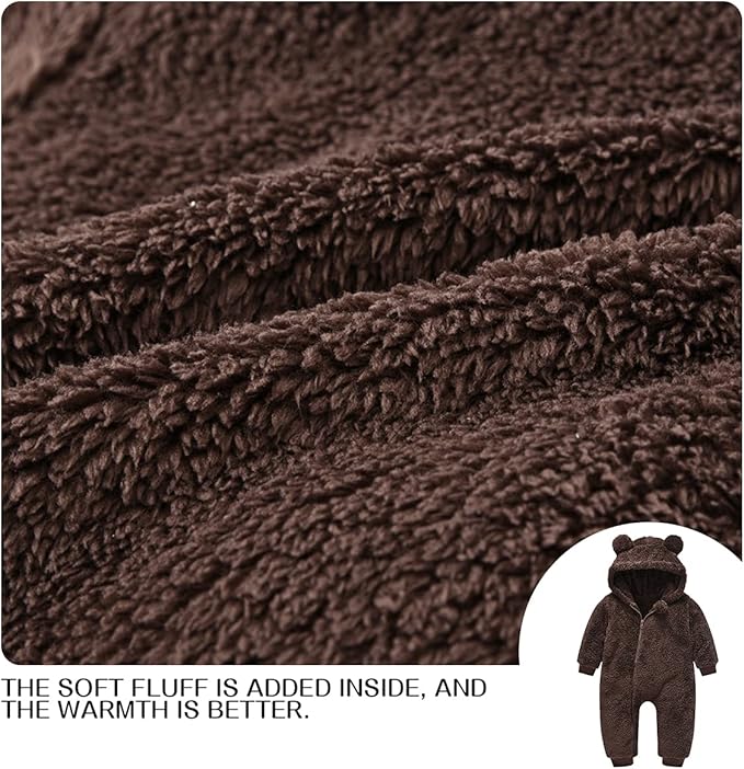 Baby Fleece Jumpsuits Infant Bear Ear Snowsuit Newborn Hooded Romper Warm Coat-CubbioJoy