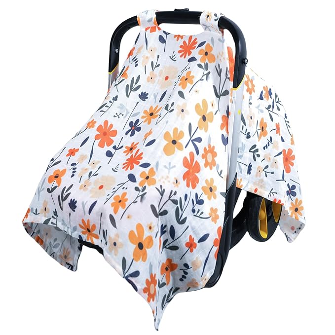 80S Muslin Car Seat Cover for Babies - Soft & Breathable Infant Carrier Canopy, Lightweight Sunshade for Summer, Universal Fit for Baby Boys & Girls-CubbioJoy