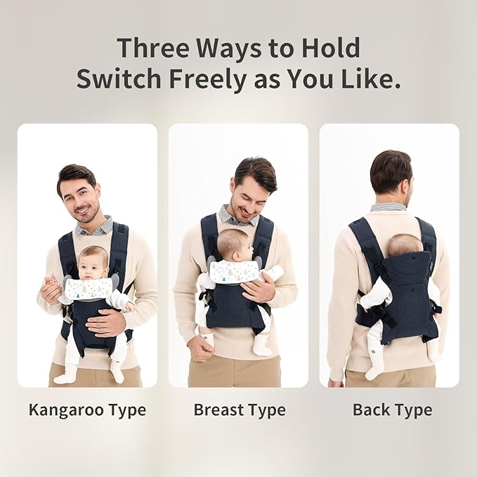 Baby Sling Carrier,4-in-1 Ergonomic Baby Backpack Front Carrier,Newborn to Toddler Wrap Lightweight Adjustable Baby Sling,DarkBlue-CubbioJoy
