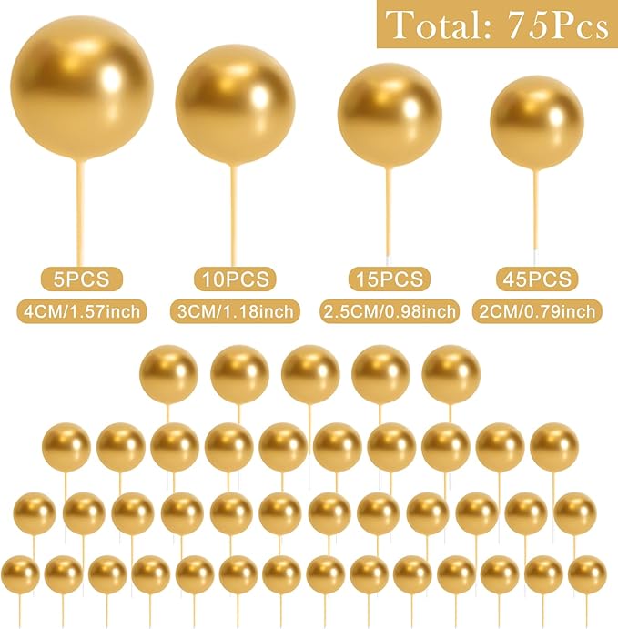 75 Pieces Gold Cake Balls Topper Decorations Foam Cupcake Topper Mini Balloon Cake Topper Balls Cake Picks for Cake Deco Birthday Party Wedding-CubbioJoy