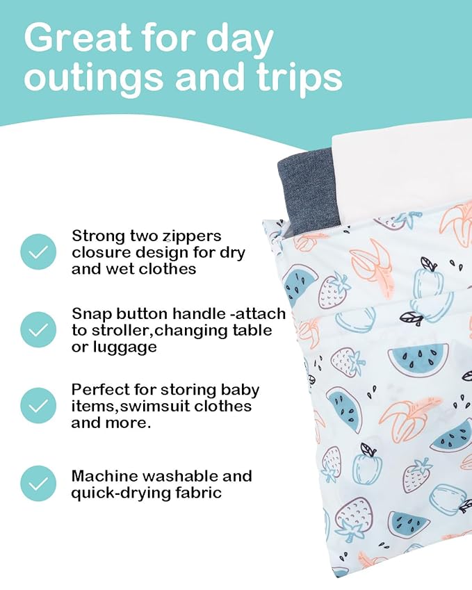 ALVABABY 3 Cloth Diaper Wet Dry Bags Waterproof Reusable with Two Zippered Pockets Travel Beach Pool Daycare Soiled Baby Items Yoga Gym Bag for Swimsuits or Wet Clothes Small Medium Large 3L-ZM29-CubbioJoy