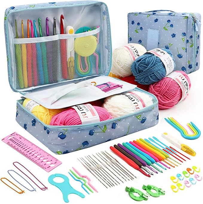 ARMINACO Crochet Kit for Beginners & Adults – 59pcs Complete Starter Set with Ergonomic Hooks (0.6-6.0mm), Yarn, Tools & Travel Bag – Craft Gift for Women, Teens & Seniors-CubbioJoy