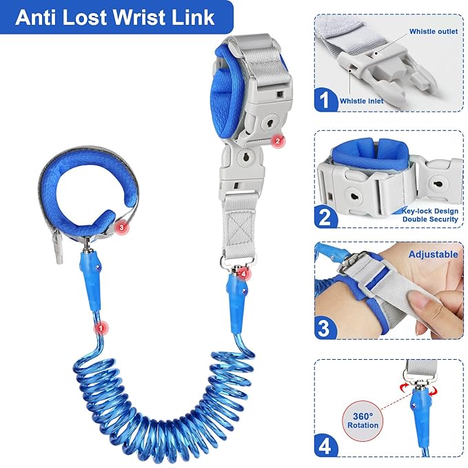 Accmor Toddler Leash with Reflective Baby Anti Lost Wrist Link, 2 in 1 Kids Walking Harnesses Belt Leashes with Key Lock for Boys Age 1-4, Keep Child Close Wristband Rope Tether for Outdoor Travel-CubbioJoy