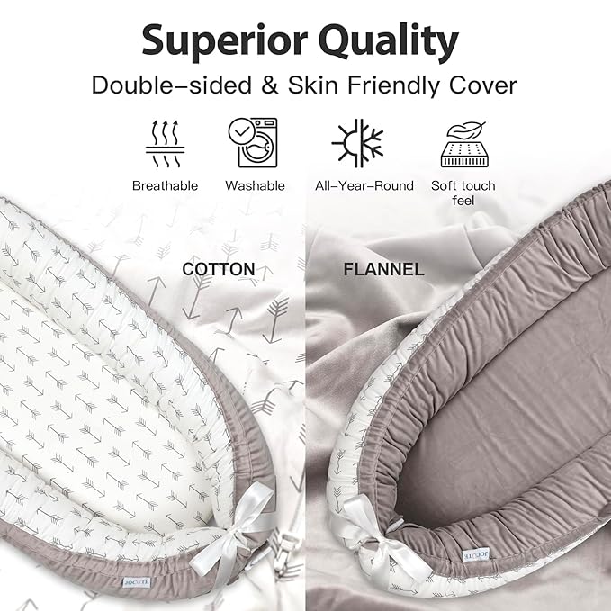 Baby Lounger | Organic Cotton Infant Lounger | Reversible, Adjustable & Portable Floor Lounger | Soft, Breathable, Washable Cover-CubbioJoy