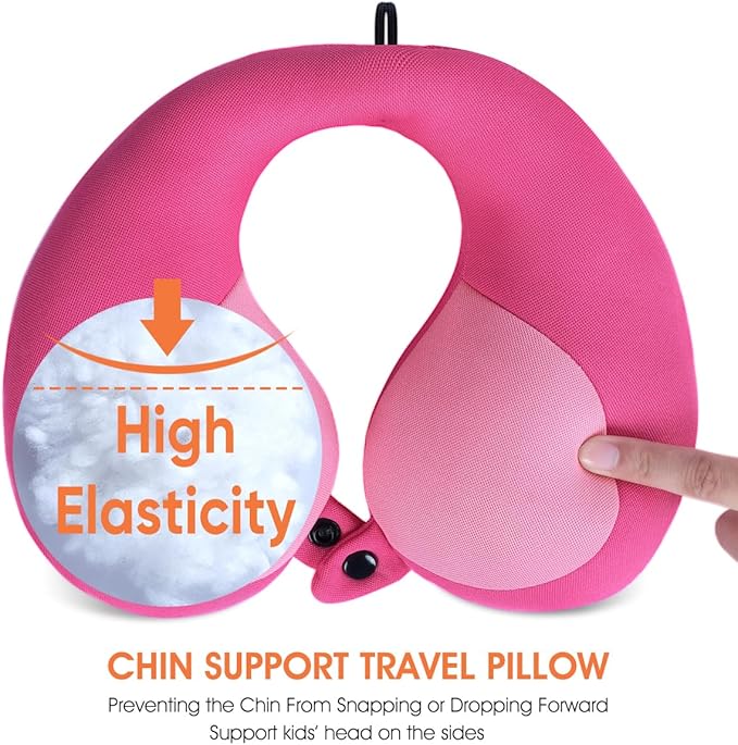 INFANZIA Kids Chin Supporting Travel Neck Pillow, Helps Support Head and Neck, Comfortably Designed for Head, Neck, and Chin Support - Gifts for Toddler/Child/Kids, Pink-CubbioJoy