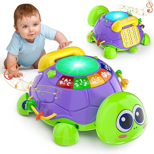 Baby Toys 6-12 Months, Musical Turtle Crawling Tummy Time Development Light up Infant Toys 12-18 Months, Bilingual Educational Boy Girl Gifts Toy for 3-6 4 5 7 8 9-12 Month-CubbioJoy