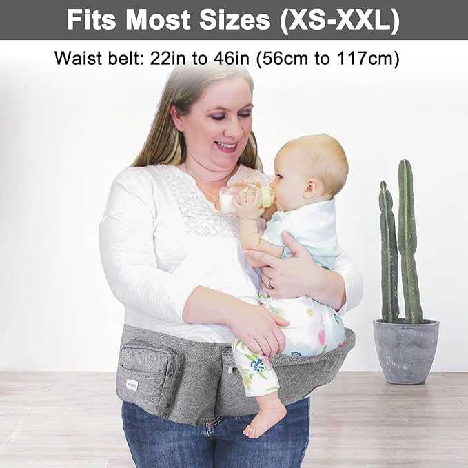 Baby Hip Carrier, Baby Carrier with Adjustable Waistband & Breathable Mesh, Ergonomic Carrier with Non-Slip Hip Seat Surface for Newborns & Toddlers, Grey-CubbioJoy