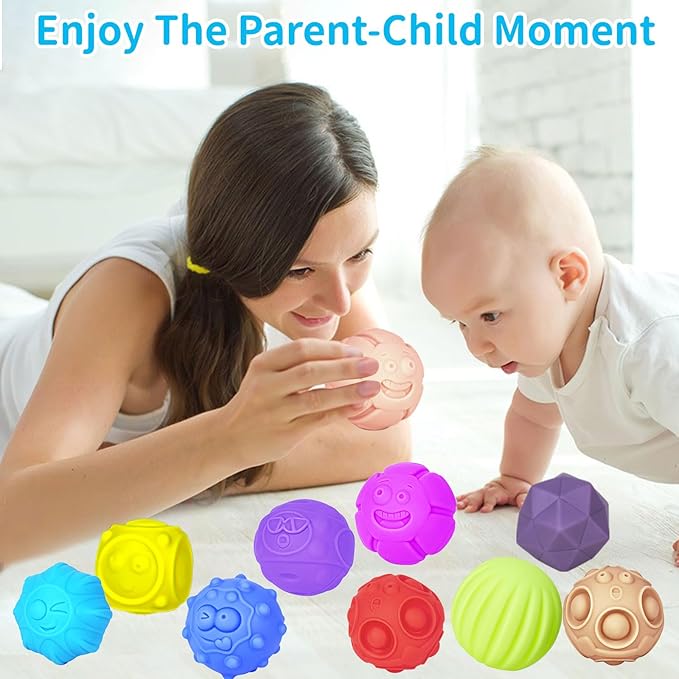 24 Pcs Sensory Balls for Toddlers, Sensory Baby Toys, Montessori Toy for Babies Squeeze, Infant Toys Soft Multi Ball Set Gifts with Bright Color Textured-CubbioJoy
