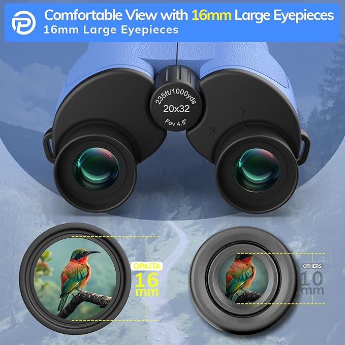 Compact Binoculars for Adults High Powered - OPAITA 20x32 Small Binoculars for Adults Kids with Low Light Vision for Hunting Cruise Ship Travel Concert Hiking Blue-CubbioJoy