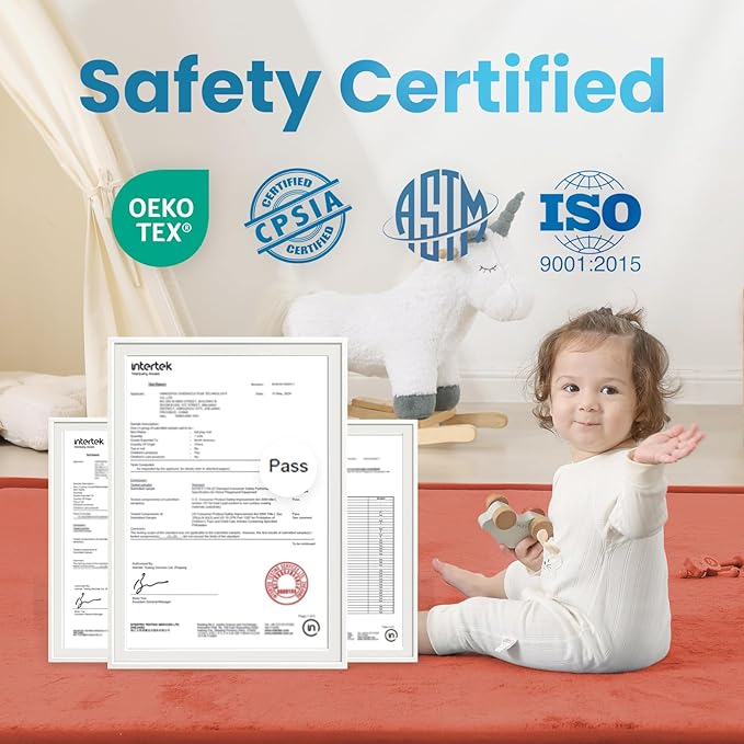 Baby Play Mat for Kids Room,Extra Thick Elasti-Foam Anti-Fall Cushion Mat for Babies,Toddlers,Infants,Water-Repellent&Non-Slip Bedroom Bedside Rugs(Brick)-CubbioJoy