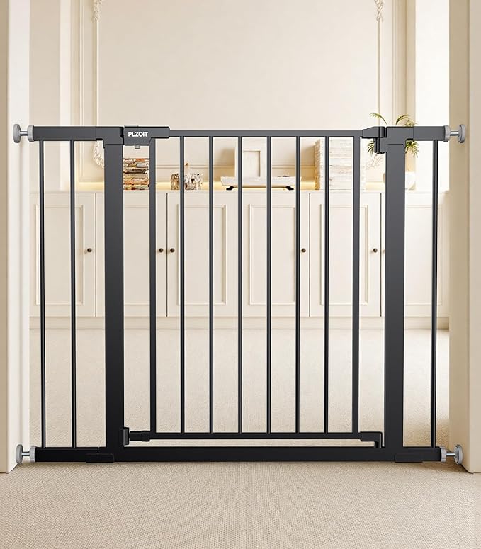 29.5-40.5" Baby Gate for Stairs, Dog Gate for Doorways, Walk Thru Auto Close Metal Baby Safety Gate for The House, Stairs and Doorways, Child Gate Pressure Mounted, Pet Gate for Dog Indoor - Black-CubbioJoy