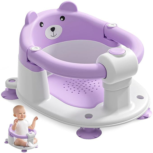 Baby Bath Seat for Babies 6 Months & up, Non-Slip Toddler Bath Seats for Babies Sitting Up, Safe Infant & Newborn Bathtub Chair with 4 Suction Cups & Soft Cushion for Shower,Lavender-CubbioJoy