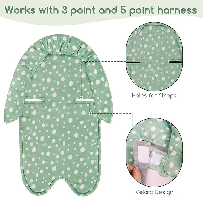 Baby Car Seat Head Support for Newborn, GFU 2 in 1 Infant Car Seat Head Body Support with Strap Pads, Soft Stroller Cushion Pillow Insert for Girls and Boys, Fits for Stroller, Swing, Green-CubbioJoy