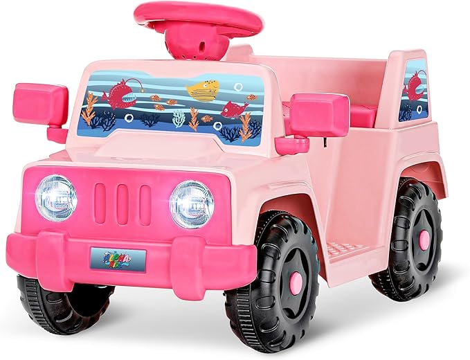 6V Toddler Ride On Car Interactive Electric Car with Horn LED Front Light Rear Storage Ocean Theme Perfect for Boys & Girls 18+ Months Safe Fun and Exciting for Little Explorers(Pink Ocean)-CubbioJoy