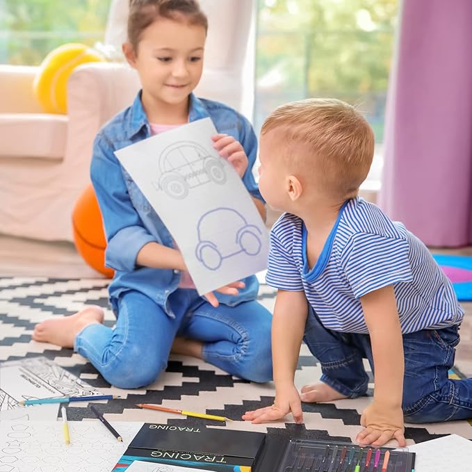 ARTEZA Kids Tracing Activity Book – 50 Double-Sided Sheets, Colored Pencils, Marker, Eraser & Sharpener – Art Kit for Ages 6 and Up-CubbioJoy