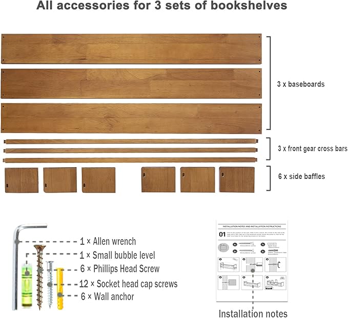 AZSKY Light Walnut Nursery Book Shelves 36 in Floating Wall Mounted Bookshelf Kids Room Hanging Shelves Toddlers Toys Books Storage Organizer a Set of 3-CubbioJoy
