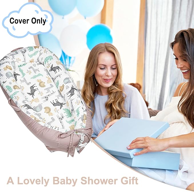 Baby Lounger Cover for Newborns, 100% Cotton Soft Portable Baby Nest Lounger Cover, Breathable Infant Lounger Replacement Cover, Lounger Pillow Cover Fit for Snuggle Me, Cover Only(Animal Pattern)-CubbioJoy