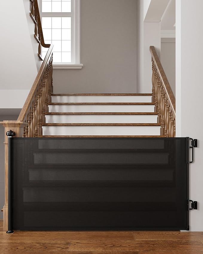 Cumbor 76" Extra Wide Retractable Gates for Stairs, Mesh Dog Gate for The House, 34" Tall Extra Wide Pet Gate for Dogs, Long Safety Gates for Doorways, Hallways, Indoor/Outdoor(Black)-CubbioJoy