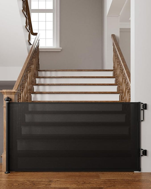 Cumbor 76" Extra Wide Retractable Gates for Stairs, Mesh Dog Gate for The House, 34" Tall Extra Wide Pet Gate for Dogs, Long Safety Gates for Doorways, Hallways, Indoor/Outdoor(Black)-CubbioJoy