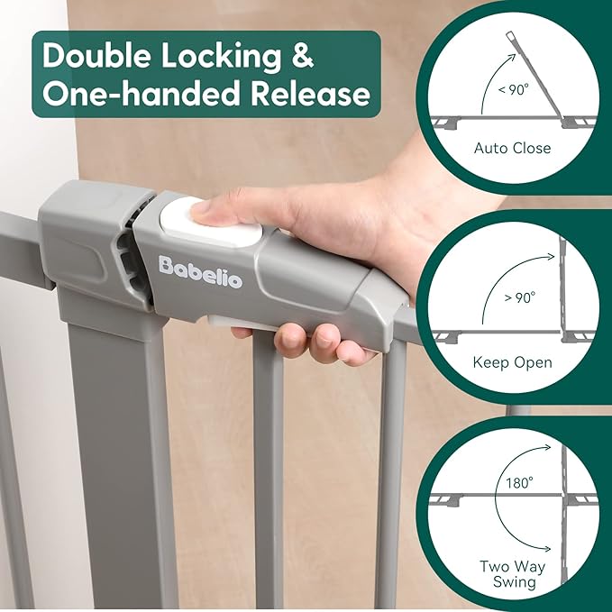 Babelio Metal Baby/Pet Gate, 29-48'' Auto Close Easy Install, Extra Wide Walk Thru for Child Safety, Pressure Mounted Dog Door for Doorways & Stairs, with Y Spindle Rods, Grey-CubbioJoy