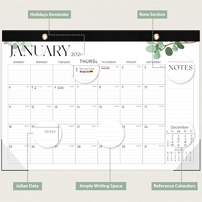 Desk Calendar 2025-2026, 18 Months (July 2025 to December 2026) - Large Size 17" x 12" Desktop/Wall Monthly Calendar with To Do List, Personal Desk Calendar Planner for Home, School, Office - Leaf-CubbioJoy