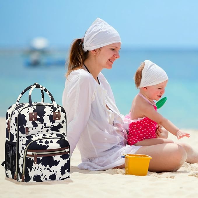 Diaper Bag Backpack for Women with Changing Pad, Baby Bag with Insulated Pockets Multifunctional Diaper Bags For Baby Girl Boy Waterproof Baby Bags For Boys Girls Maternity Bag Cow Print-CubbioJoy