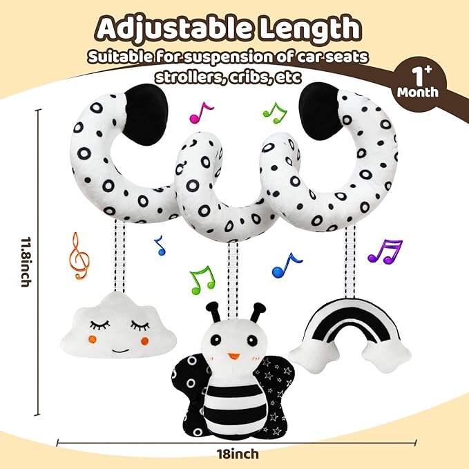 Black and White High Contrast Baby Toys - Sensory Infant Hanging Carseat & Stroller Toy for Newborns 0-6,6-12Months Perfect Easter Birthday & Baby Shower for Babies Boys Girls-CubbioJoy