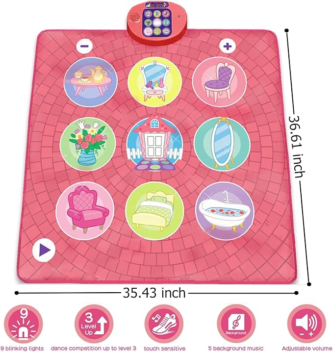 Dance Mat Toy for 3-12 Year Old Girls, Dancing Music Game Birthday for Kids, PlaymatScreen-Free Pink Dance Pad, Premium Speaker with Built-in Adjustable Volume Music, Perfect Christmas Birthday Gift-CubbioJoy