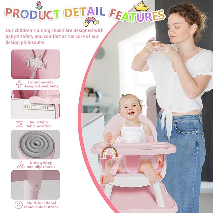 6 in 1 Baby High Chair for Babies and Toddlers, Booster Seat, Kids Learning Table & Chair (Pink)-CubbioJoy