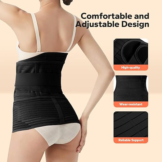 3 in 1 Postpartum Belly Band (Black), Post Partum Waist Binder, Posture Correction Abdominal Binder, Belly Band Postpartum Belly Wrap, Postpartum Belly Wrap (For waistline 25"-35", S/M)-CubbioJoy
