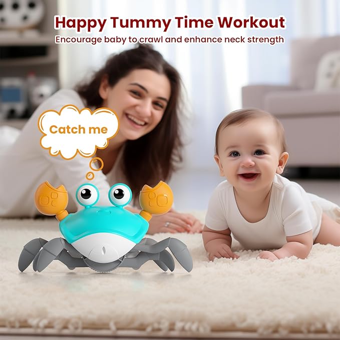 Crawling Crab Baby Toy - Infant Tummy Time Crab 3 4 5 6 7 8 9 10 11 12 Crab Toys for Babies Boy 3-6 6-12 Learning Crawl 9-12 12-18 36 Months Walking Toddler Development Birthday Gifts with Dancing-CubbioJoy