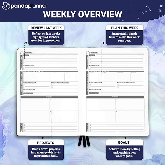 Panda Planner Pro Undated Daily Planner 2025-2026 with Hourly Schedule 8.5"x11" - To Do List Notepad, Daily Journal, Goal Planner, Habit Tracker, Gratitude Journal - Home/Office Supplies - Purple-CubbioJoy