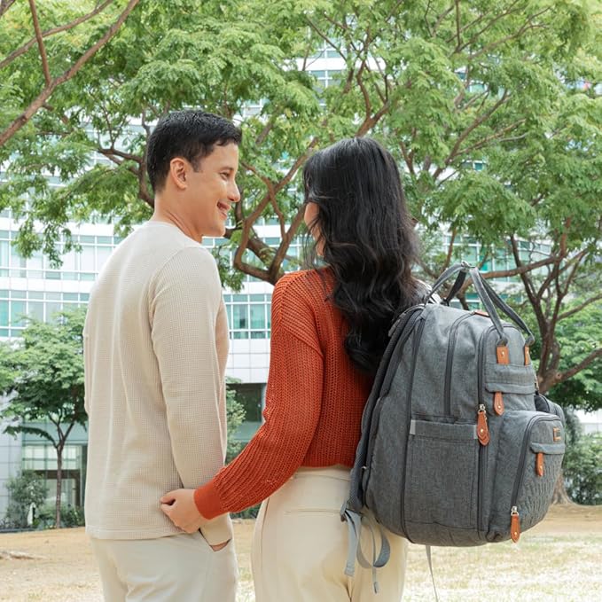 BabbleRoo Extra Large Diaper Bag Backpack, Expandable Baby Bag with Up to 50% More Capacity - Travel Essentials Baby Bag Tote with Changing Pad, Stroller Straps & Pacifier Case - Unisex, Black-CubbioJoy