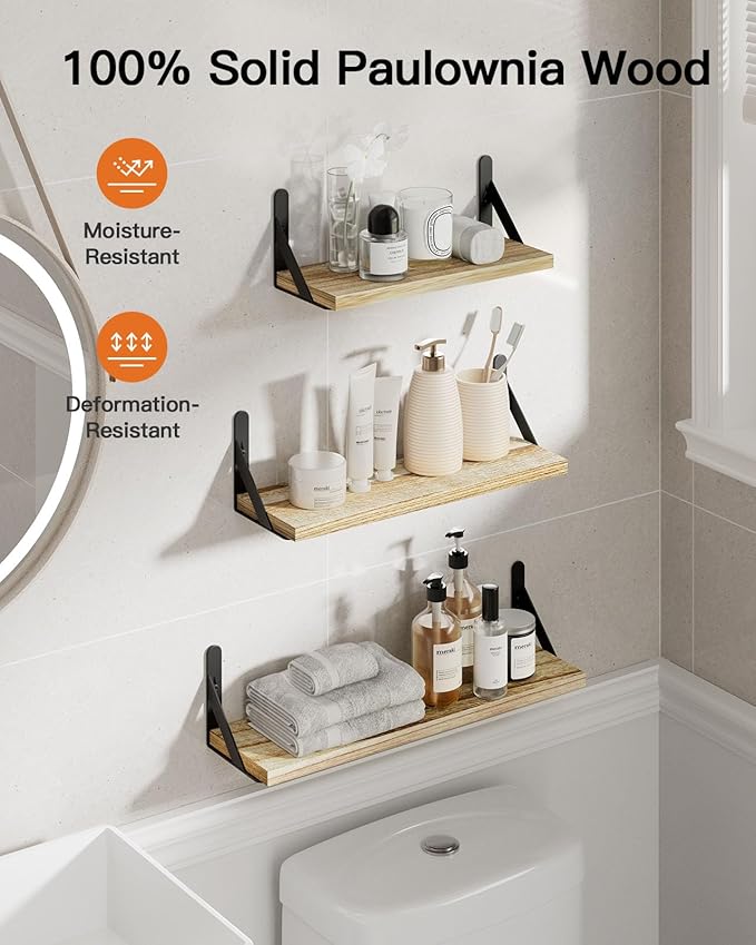 AMADA HOMEFURNISHING Wall Shelves Set of 6, Rustic Farmhouse Style, Wood Floating Shelves for Wall Decor, Bathroom & Bedroom Storage, Living Room Book Shelves, 6pcs-CubbioJoy